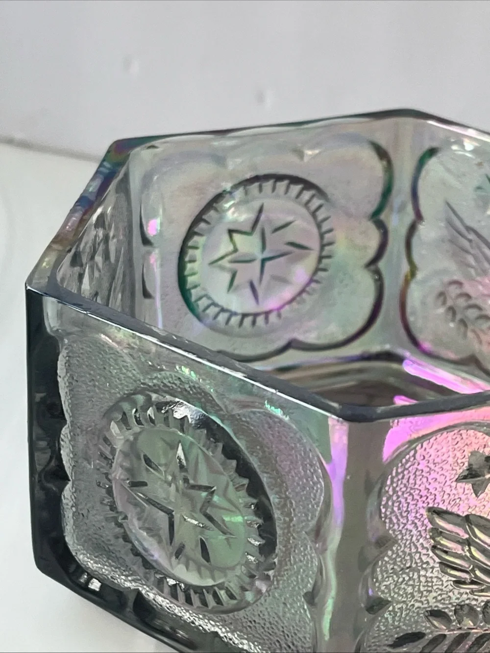 Indiana Glass Iridescent Carnival Glass Lidded Trinket Box
